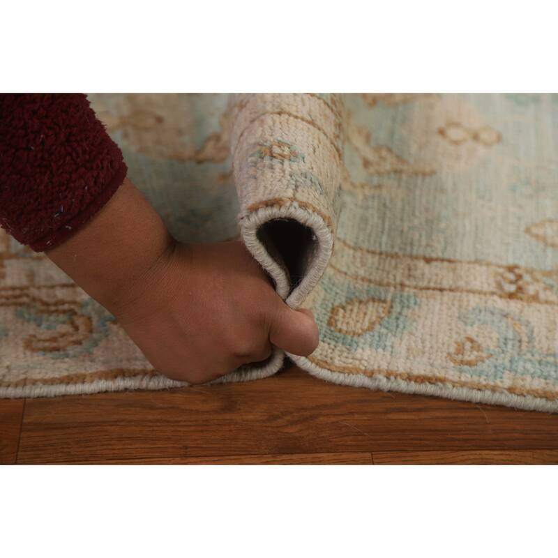 Hand Knotted Oriental 100% Wool Carpet Transitional Geometric Navy Blue & Blues Oushak Area Rug - 3' 0'' X 1' 11''