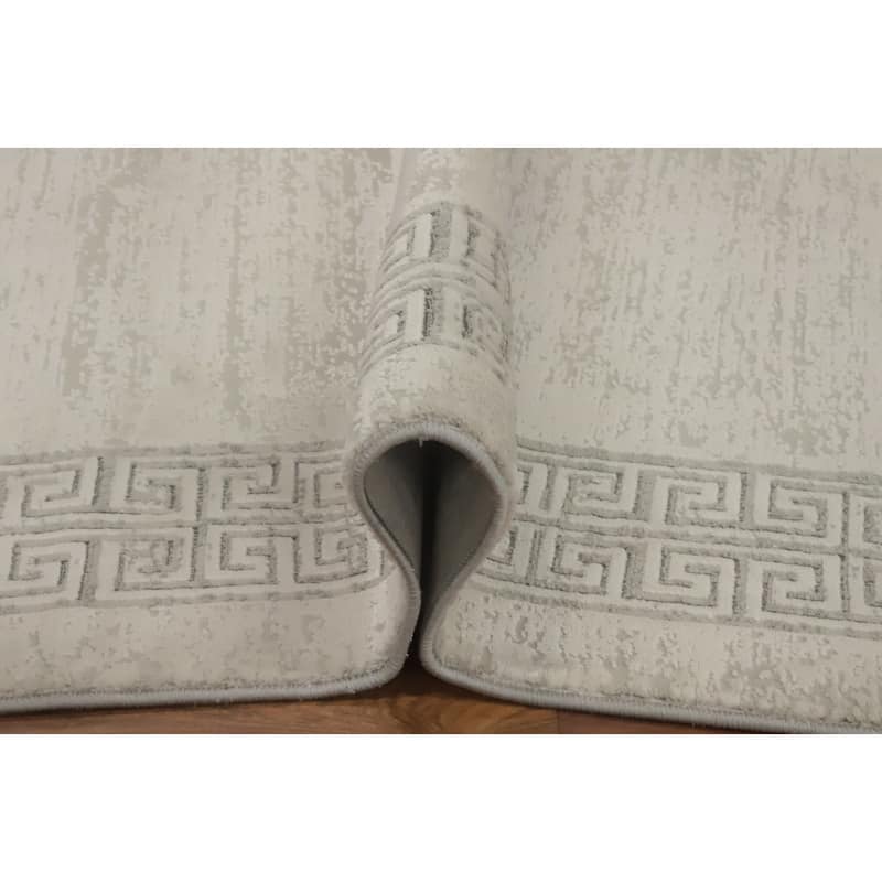 Machine Made Oriental Polyester Carpet Geometric Beige & Ivories Distressed Area Rug - 7' 5'' X 5' 2''