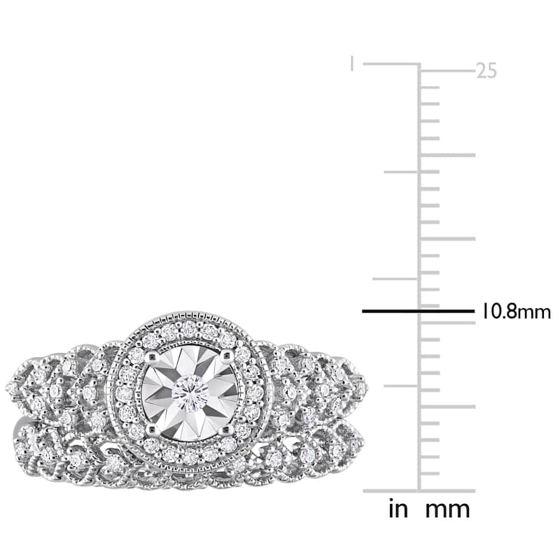 Miadora 1/3ct TDW Diamond Halo Bridal Ring Set in Sterling Silver