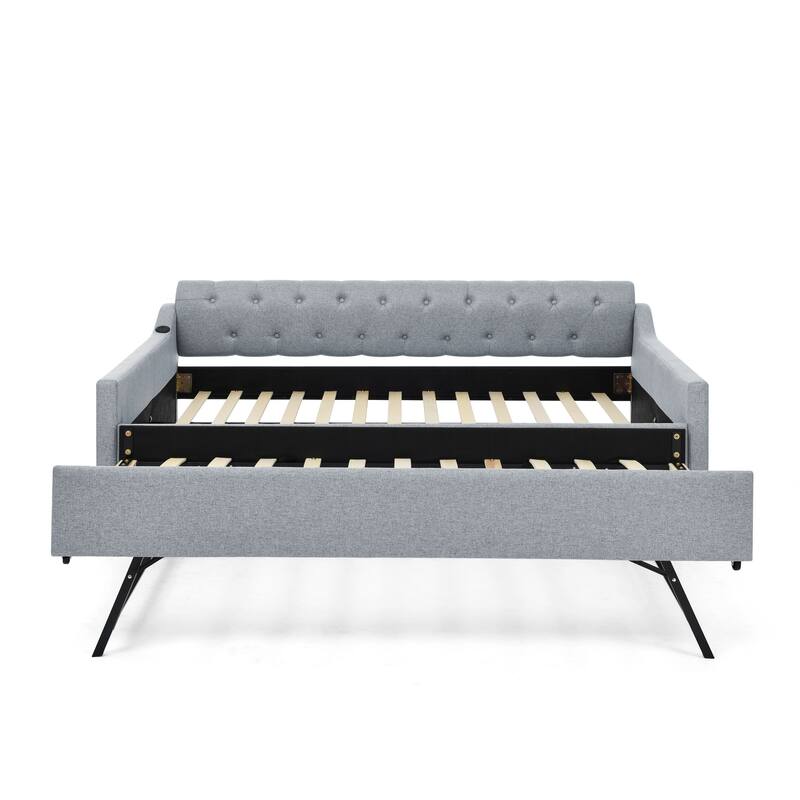 Upholstery Daybed with Erectable Trundle & USB Design