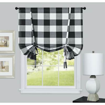 Kate Aurora Country Farmhouse Buffalo Plaid Gingham Tie Up Window Curtain Shades - 42 in. W x 63 in. - 42 in. W x 63 in.