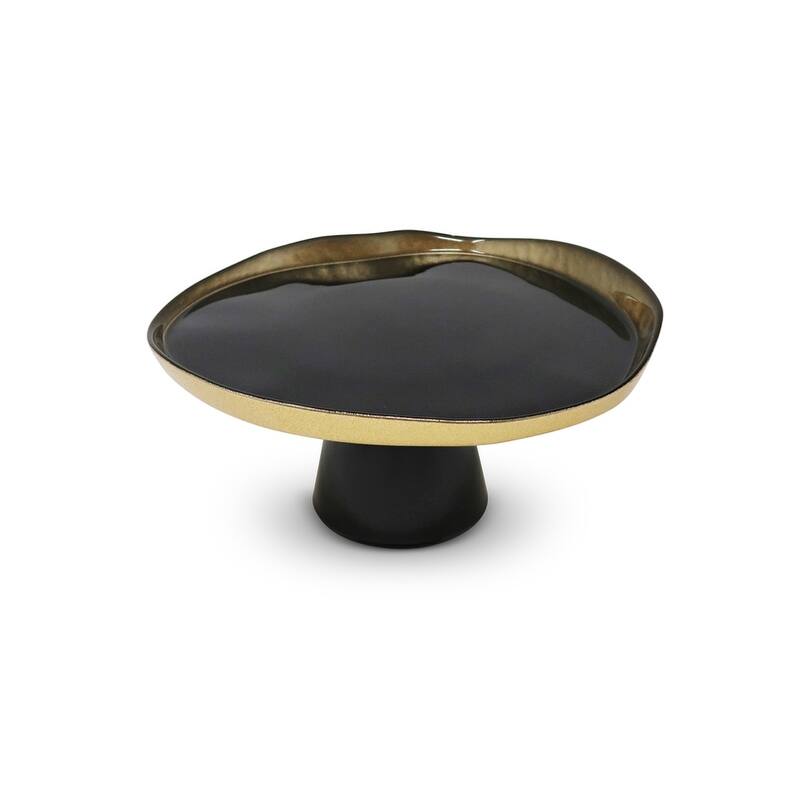 Organic Shaped Footed Cake Plate with Gold - Lage - Black