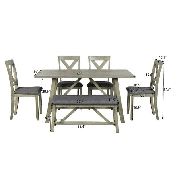 6-Piece Rustic Upholstered Dining Room Table Set with 4 Chairs&1 Bench ...
