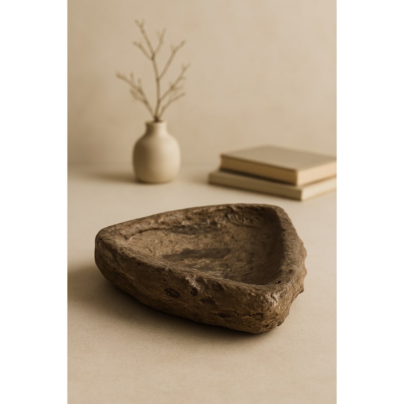 Grey Travertine Organic Shaped Rough Edged Bowl