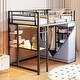 preview thumbnail 61 of 78, Full Size Metal Loft Bed with Workstation Desk, Built-In Shelves, LED Light Strip, Power Outlet & Hanging Wardrobe Storage Twin Black - Twin