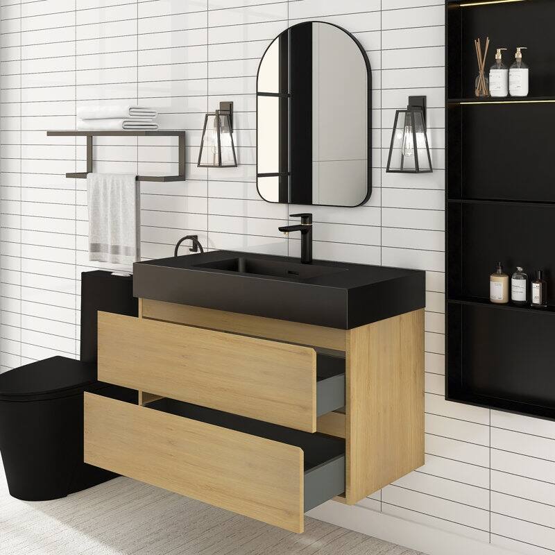 24 in. W x 18 in. D x 25 in. H Single Sink Wall Mounted Bath Vanity for Modern Bathroom Black Sink Basin