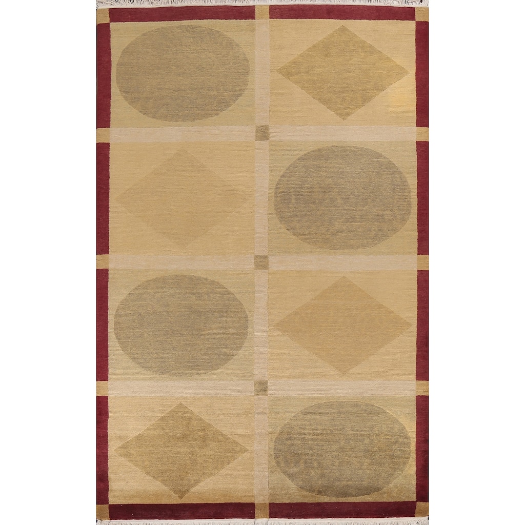 Vegetable Dye Geometric Oriental Nepalese Wool Area Rug Hand-knotted - 6'2" x 9'5"