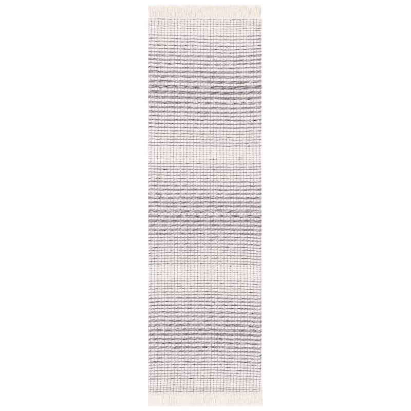 SAFAVIEH Handmade Marbella Letizia Fringe Wool Rug - 2'3" x 8' Runner - Ivory/Black