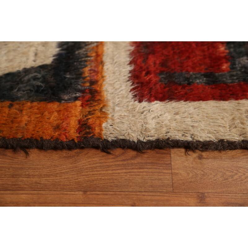 Hand Knotted Oriental 100% Wool Carpet Modern Tribal Multi-Colored Moroccan Area Rug - 9' 7'' X 6' 9''