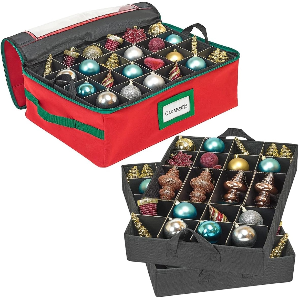 Underbed Christmas Ornament Storage Container - Holds up to 48-3 Inch Ornaments – Two Individual Removable Trays