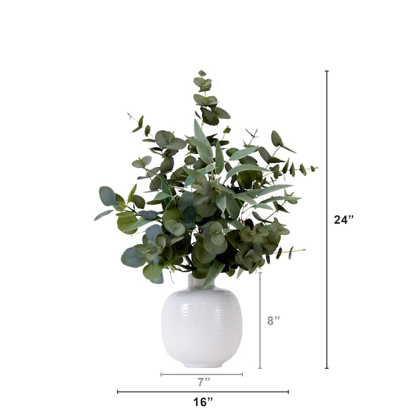 24" Artificial Eucalyptus Leaves Arrangement with Ceramic Planter