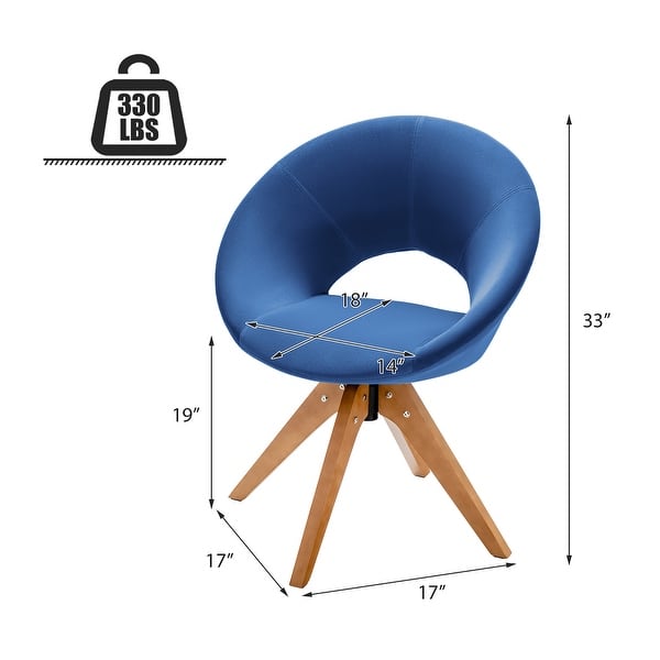 dimension image slide 2 of 4, Costway Mid Century Modern Swivel Accent Chair Fabric Armchair Velvet - 27'' x 22'' x 32.5''