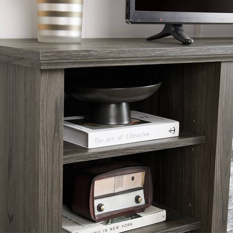 Mid Century Modern Wood Material TV Stand with Cabinet Upper and Lower 2 Layers Storage Cabinet for Living Room Entertainment