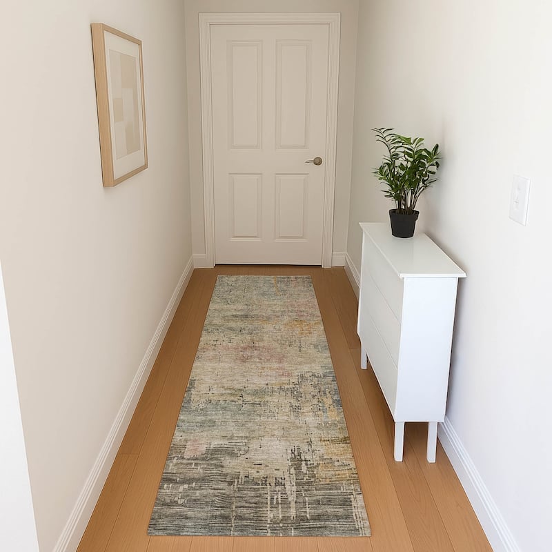 Premium Washable Super Soft Modern Abstract Mayfield Rug - Sage - 2'3" x 7'6"