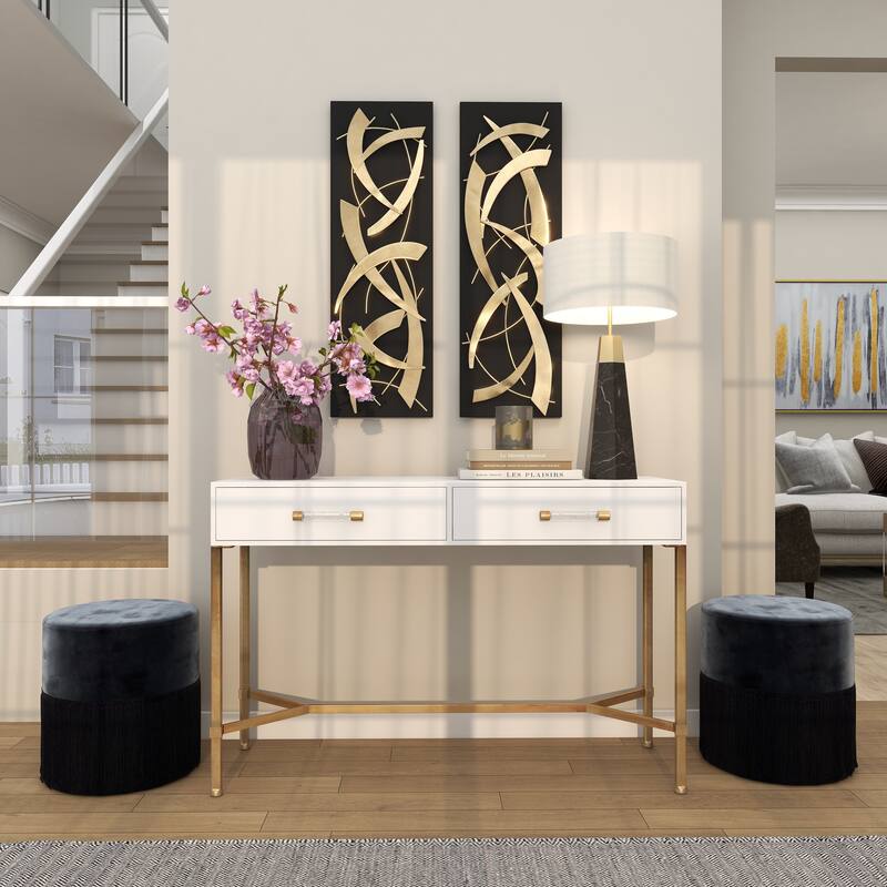 Gold Metal Dimensional Abstract Wall Decor with Black or White Wood Backing (Set of 2)