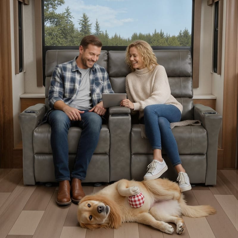 MCombo 62.6'' RV Recliner Loveseat Sofa with Console, Zero Wall Hugger Power Loveseat Recliner with USB Charge Ports, Outlet