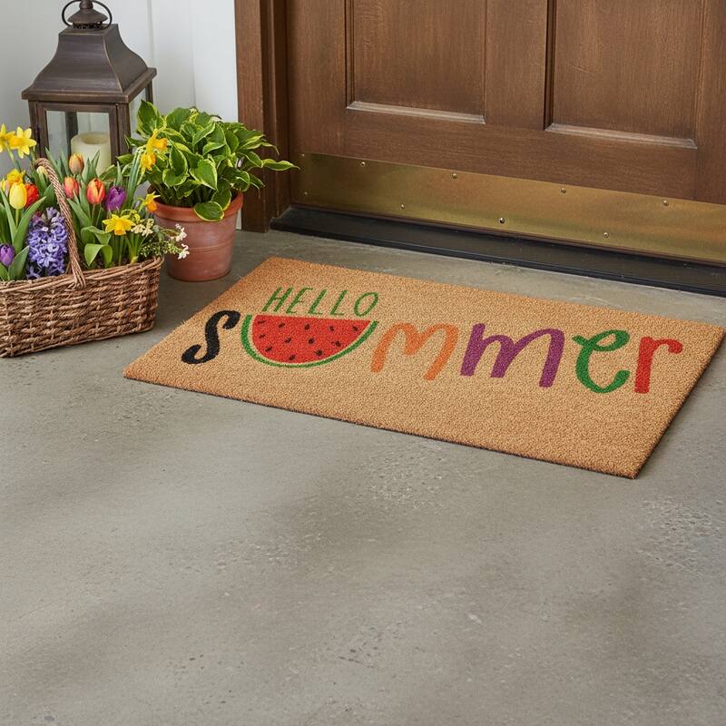 HomeRoots 24" X 36" Brown Green And Red Hello Summer Outdoor Coir Door Mat - 24.00' X '36.00 - 24.00' X '36.00