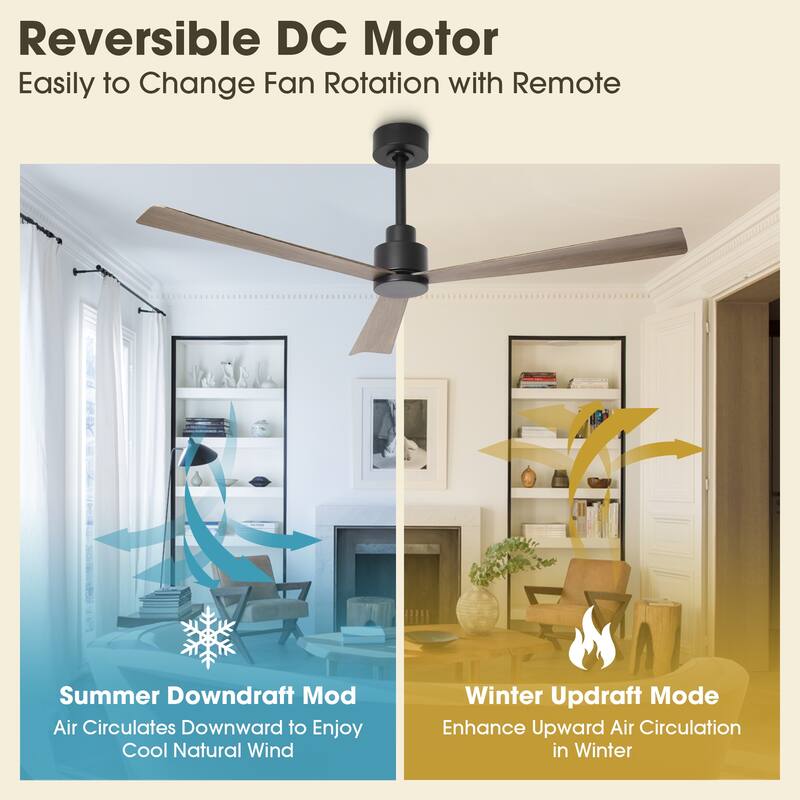 52-inch Transitional DC Motor Black Remote Indoor Ceiling Fan without Lights