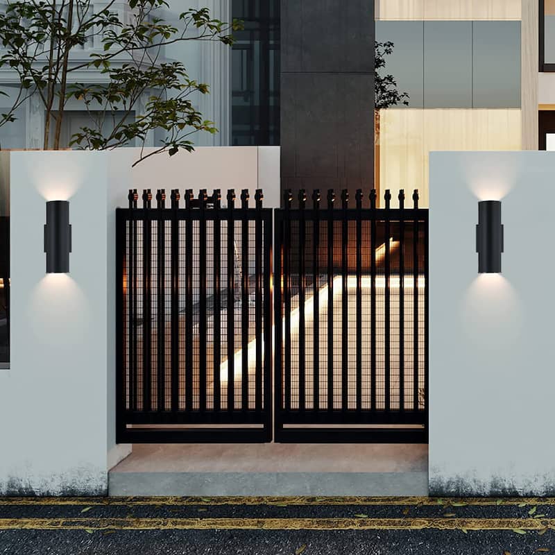 12" Tall LED Outdoor Sconce Cylinder Outdoor Wall Light - 5"Wx5.2"Ex12.2"H