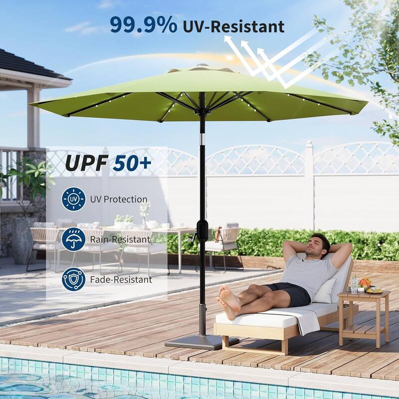 10 FT Outdoor Table Patio Umbrella, Waterproof UV Protection with Solar Lights