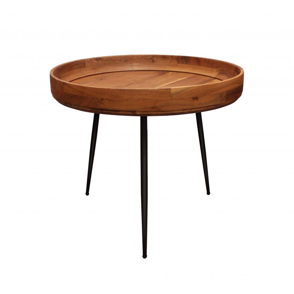 HomeRoots 18" Black And Natural Brown Solid Wood And Iron Round End Table - 21