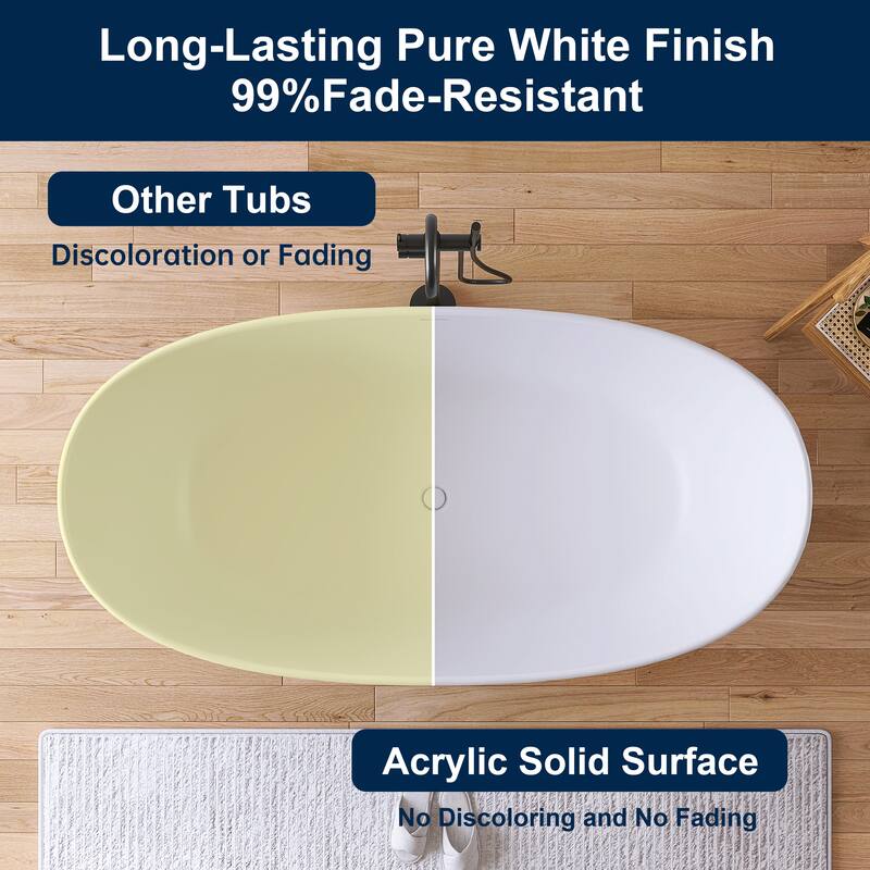 MEDUNJESS 65'' Freestanding Bathtub Solid Surface Soaking Tub