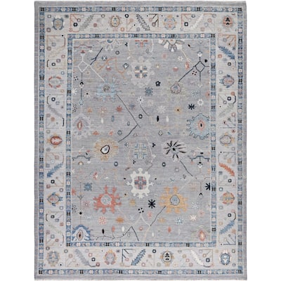 Oushak One-of-a-Kind Hand-Knotted Area Rug - Gray - 9' 0" x 11' 10"