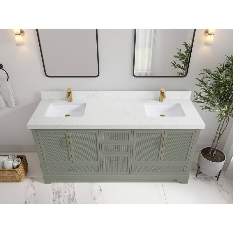 Willow Collections 72 x 22 Alys Double Bowl Sink Bathroom Vanity with Countertop - 2"Empira White - Evergreen