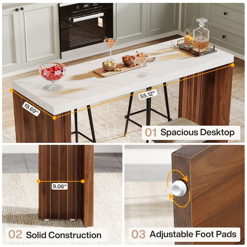Home Bar Unit, 55.12-Inch Bar Table with Large Tabletop - 55.12" L x 19.69" W x 35.83" H