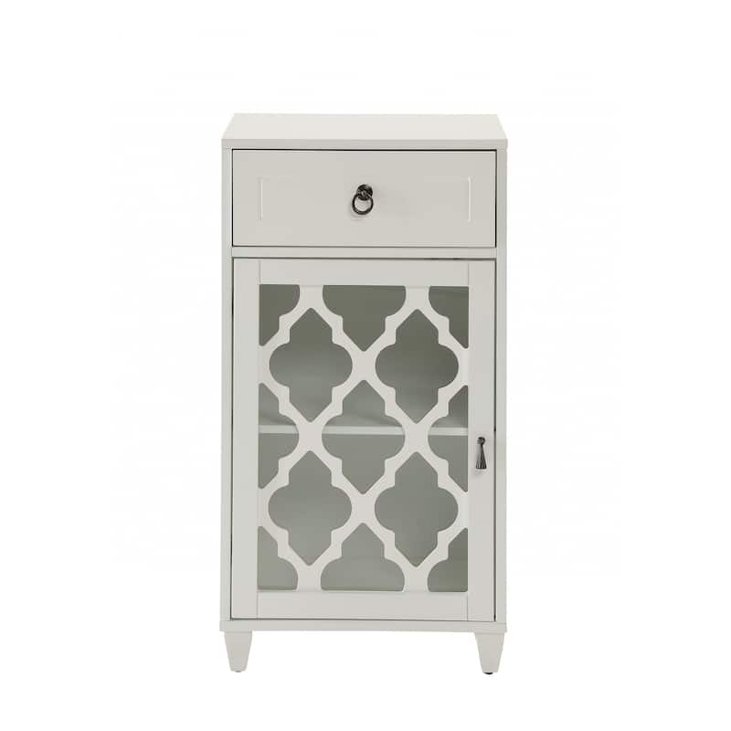 White Solid Wood Accent Cabinet with Drawer and Glass Door for Dining Room - 11.8” D x 17” W x 32.5” H