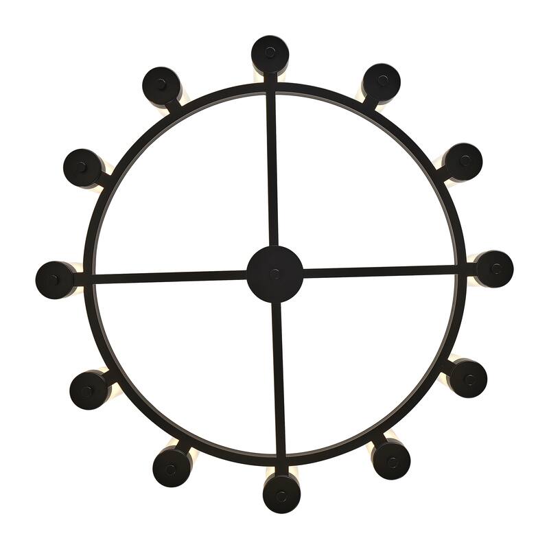 12 - Light Modern Round Chandelier with Frosted Glass Cylinder Shades