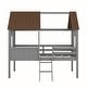 preview thumbnail 11 of 13, Elegant Twin Size Low Loft Wood House Bed with Two Side Windows, Superior Quality & Better Sleeping Environment, Grey+Brown