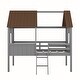 preview thumbnail 10 of 12, Stylish & Playfun Design Low Loft Bed with Roof, Ladder, Guardrail and Windows, Twin Size, Grey