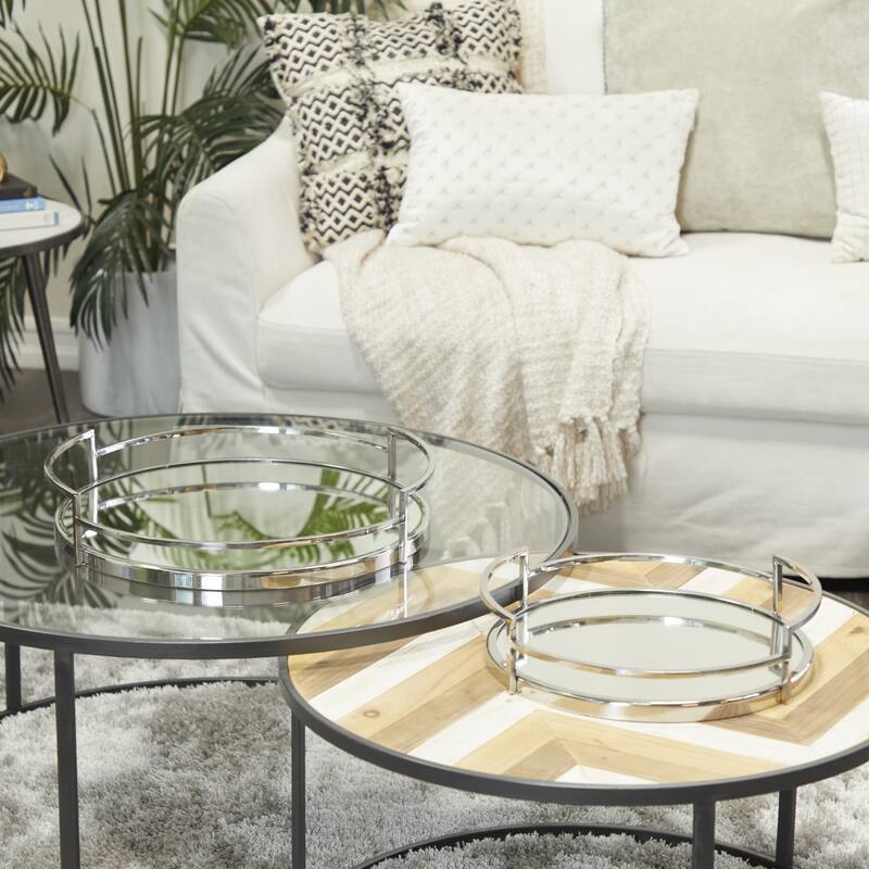 Stainless Steel Mirrored Living Room Decor Tray - Set of 2 Silver or Gold - Roche River Decor