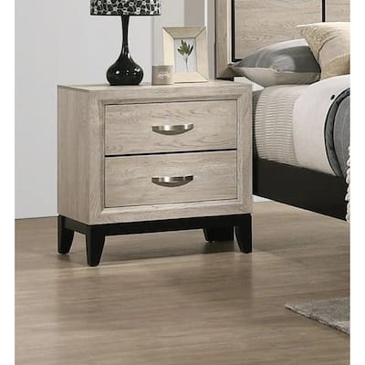 Contemporary 2-Drawer Nightstand End Table Drift Wood Two Storage Drawers Metal Handles Bedroom Living Room Wooden Furniture