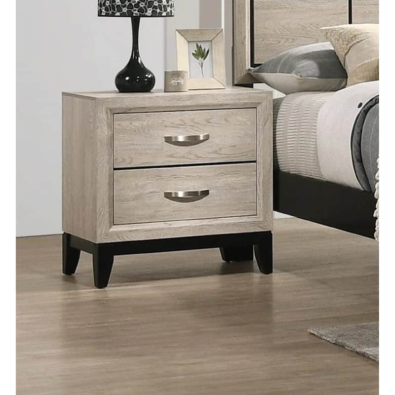 Contemporary 2-Drawer Nightstand with Drift Wood Finish and Metal Handles - Cream White