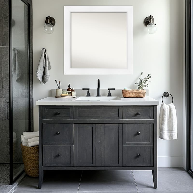 Sloped Non-Beveled Framed Bathroom Vanity Wall Mirror