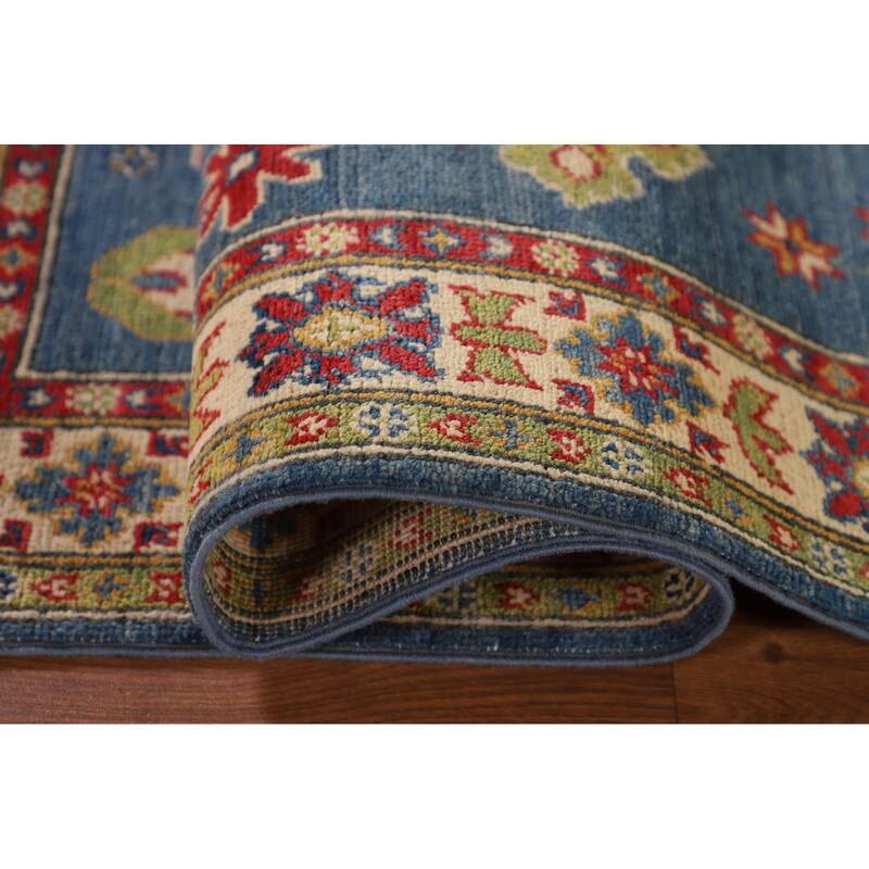 Traditional Blue Kazak Oriental Accent Rug Hand-Knotted Wool Carpet - 3'3"x 5'0"