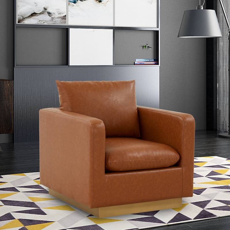 LeisureMod Nervo Modern Leather Accent Arm Chair With Gold Base - 32.75