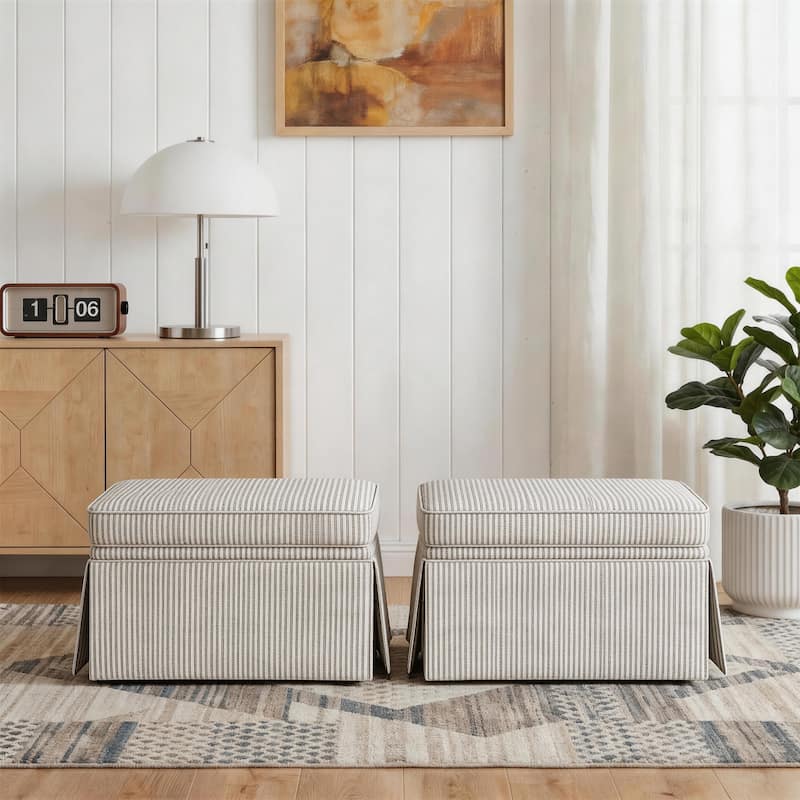2 Set Rectangle Chenille Upholstered Storage Ottoman