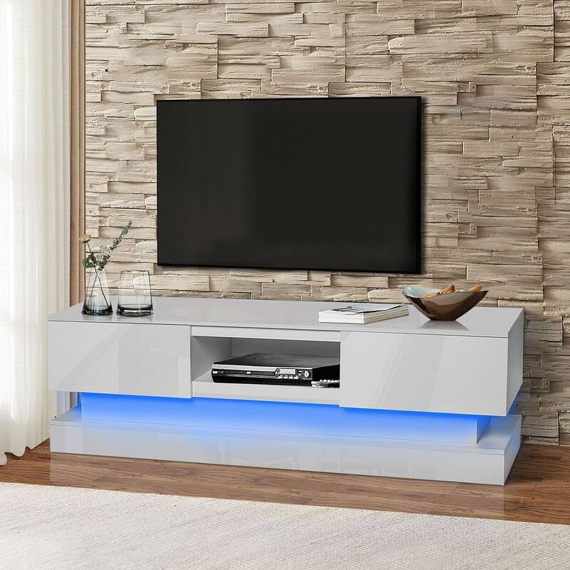 Modern TV Stand with LED Lights and High Gloss Front