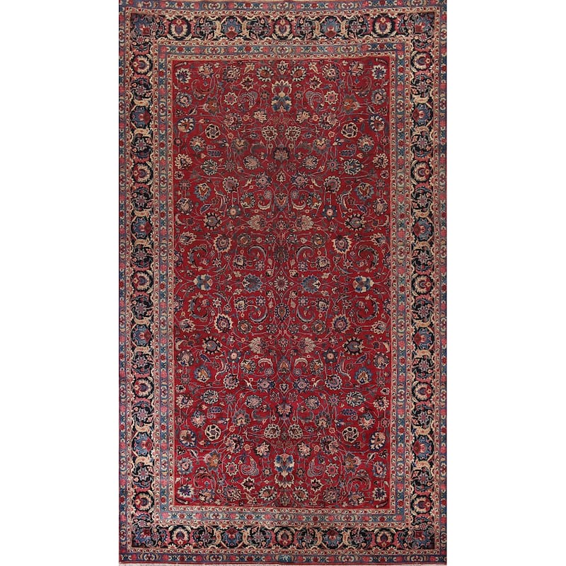 Floral Mashad Large Antique Persian Area Rug Handmade Wool Carpet - 9'6" x 16'4"