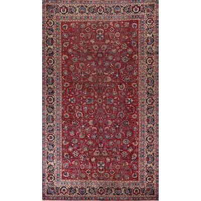 Floral Mashad Large Antique Persian Area Rug Handmade Wool Carpet - 9'6" x 16'4"
