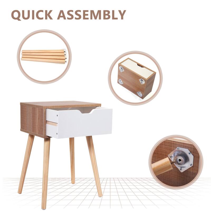 Set of 2 Nightstand with Drawer