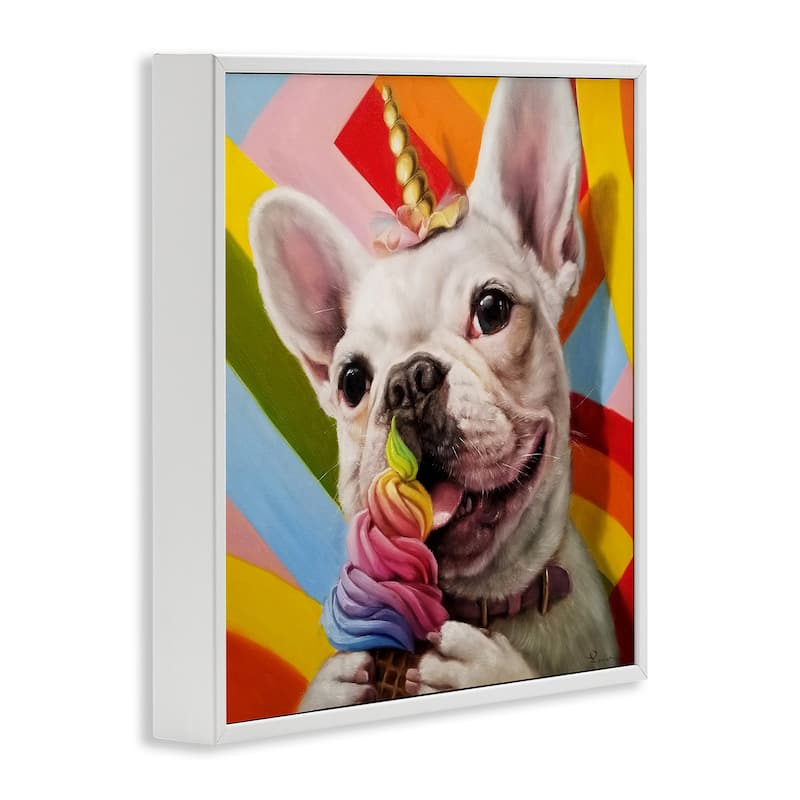 Stupell Rainbow French Bulldog Unicorn Ice Cream Colorful Framed Wall Art