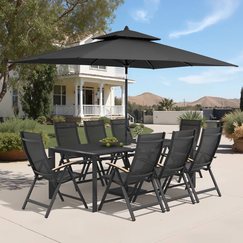 9/11-Piece Outdoor Patio Dining Set Aluminum Dining Table and Chairs w/10 ft Market Umbrella and Base