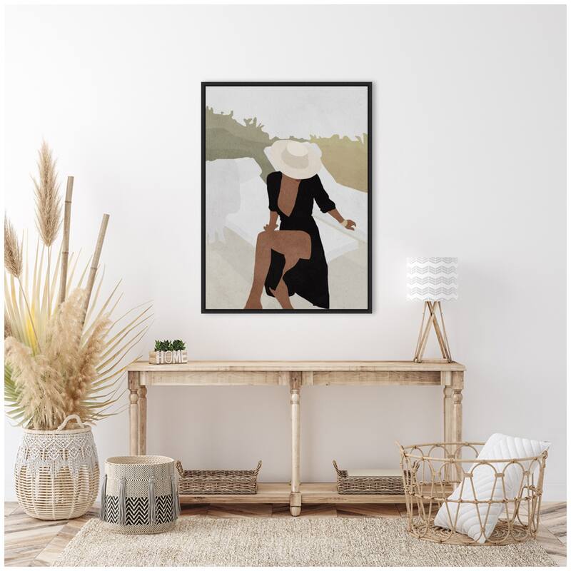 Kate and Laurel Sylvie Elegant Woman in Hat Framed Canvas by July Art Prints
