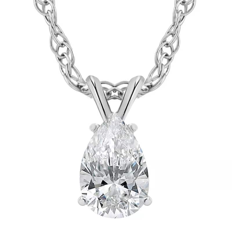 Bliss Diamond 1Ct Pear Solitaire Diamond Pendant Necklace White Gold Lab Grown - White - 18 Inch