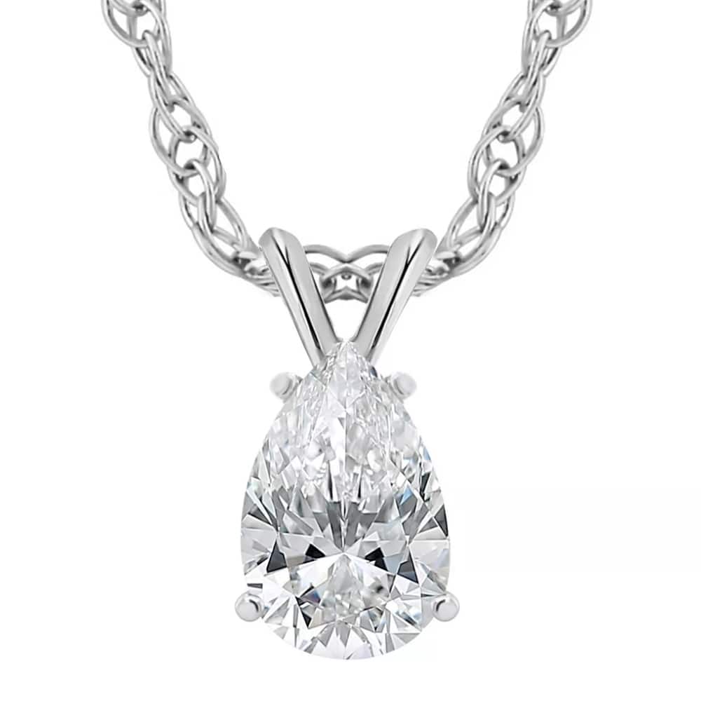 Bliss Diamond 1Ct Pear Solitaire Diamond Pendant Necklace White Gold