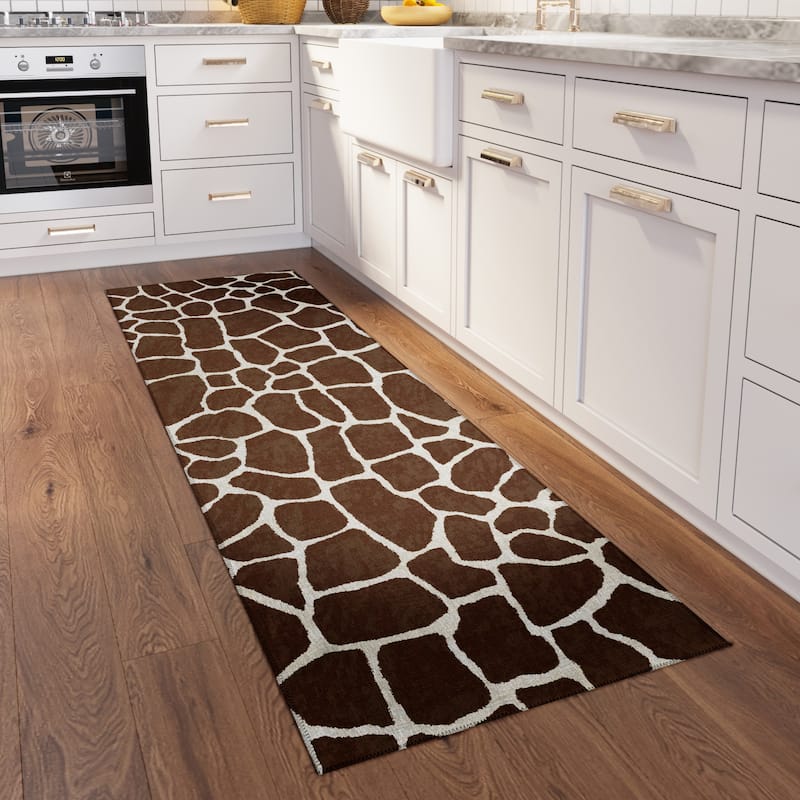 Addison Safari Giraffe Animal Print Area Rug - 2' 3" x 7' 6" - Coffee - Runner